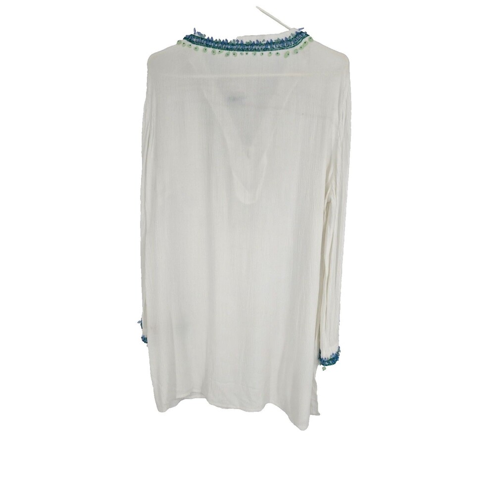 Soft Surroundings Medium Gauze Tunic Top Beaded V-Neck White NWT - Picture 4 of 5